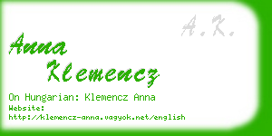 anna klemencz business card